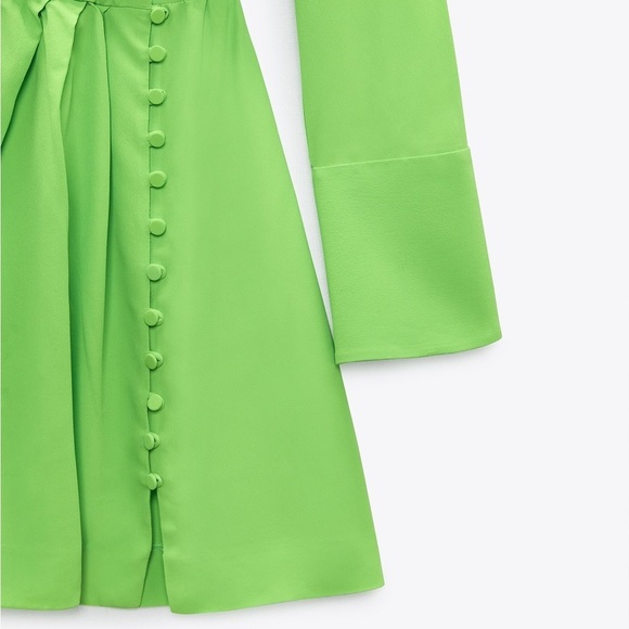 🌹NWT. Zara Neon Green Collared Mini Dress with Surplice V-neckline. Size M - Picture 8 of 12